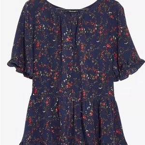 Madewell Silk Stanza Ruffle-hem Top in Moonless Floral Size L